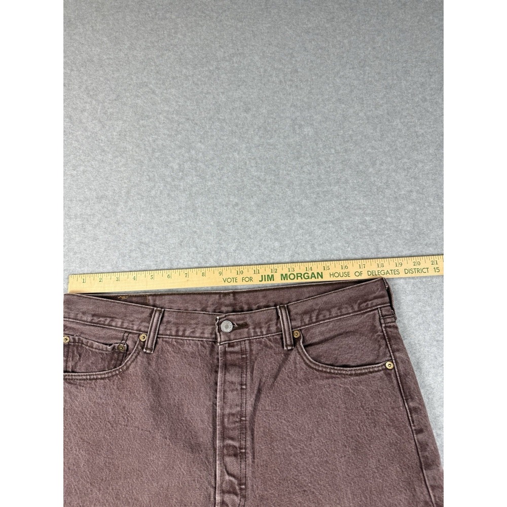 Levis 501 Jeans Men 38x30 Rust Denim Pants Button Fly Workwear Straight Burgundy - Picture 6 of 8
